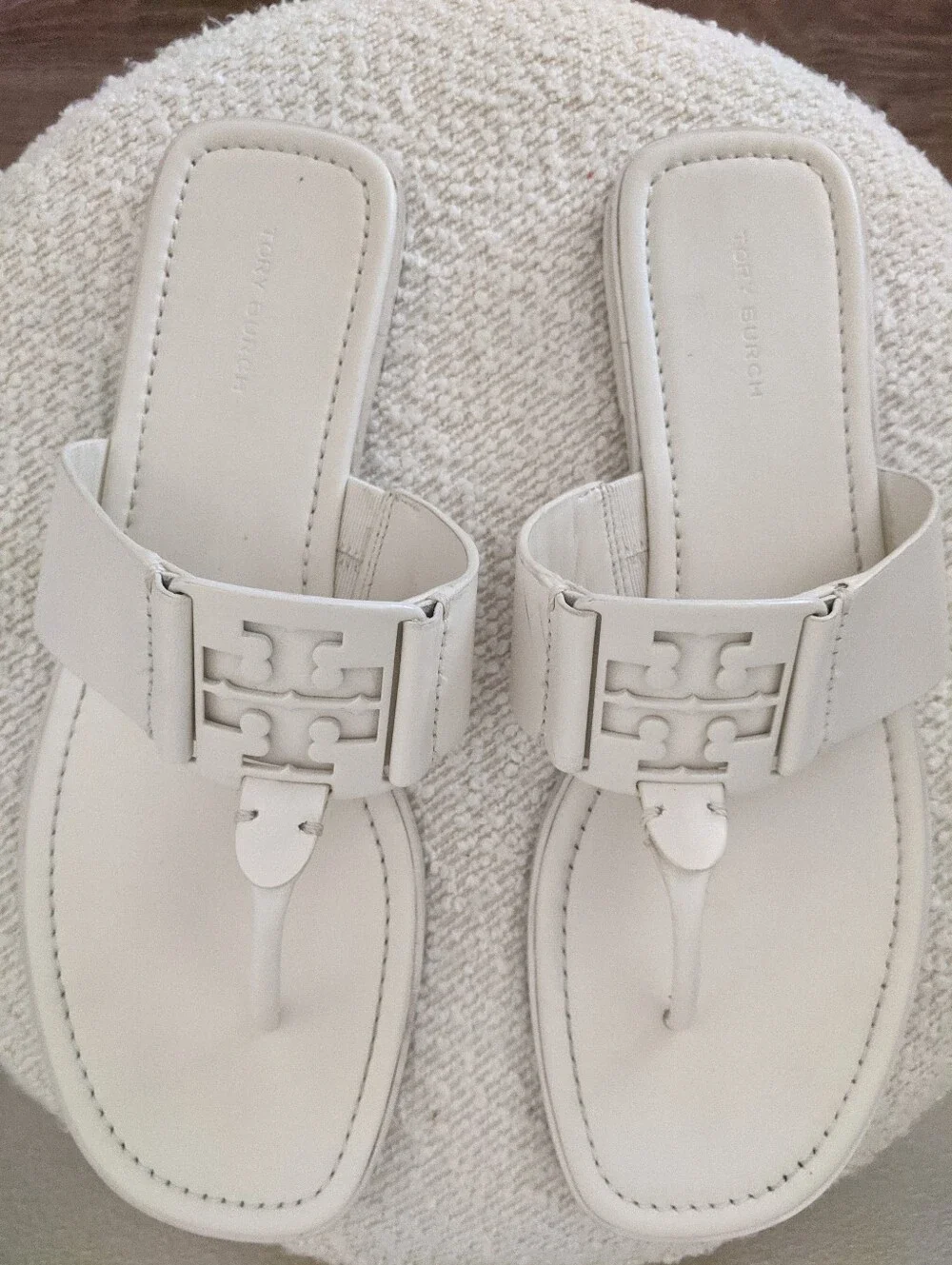 Tory Burch Calf Leather Georgia Thong Sandals White Size 9 M